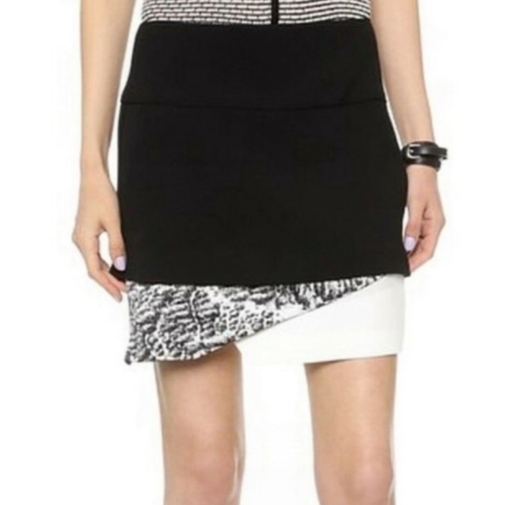 Helmut Lang Black White Multi-Layer Viscose Mini Skirt Women's 2